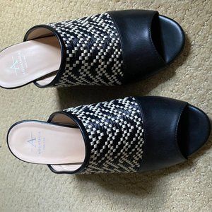 Aquatalia Open Toe Wedges with White and Black Checkered Pattern Size 6.5